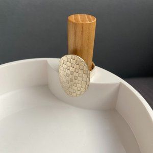 925 Sterling Silver Ring, Oval Checkered Pattern, Size 6